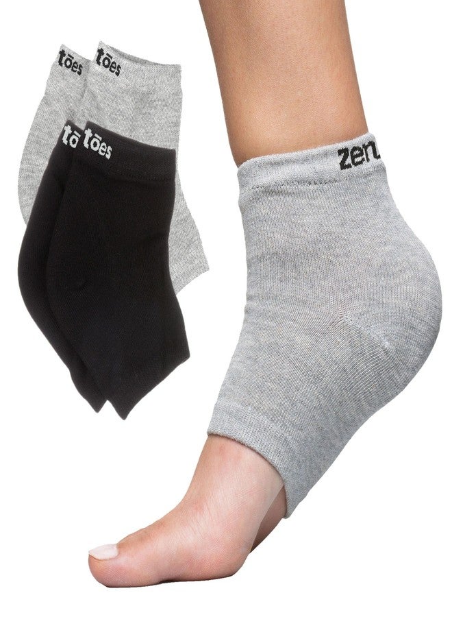 ZenToes Men's Moisturizing Cotton Sleep Socks with Vitamin E, Olive Oil and Jojoba Seed Oil to Soften and Hydrate Dry Cracked Heels (Regular, Gray and Black) - Image 1